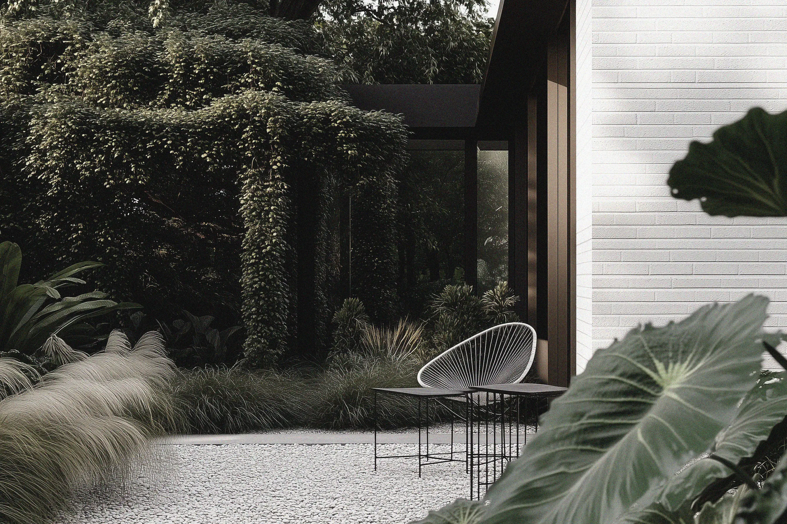 Hawthorn Courtyard detail - layered planting and buffer garden beds